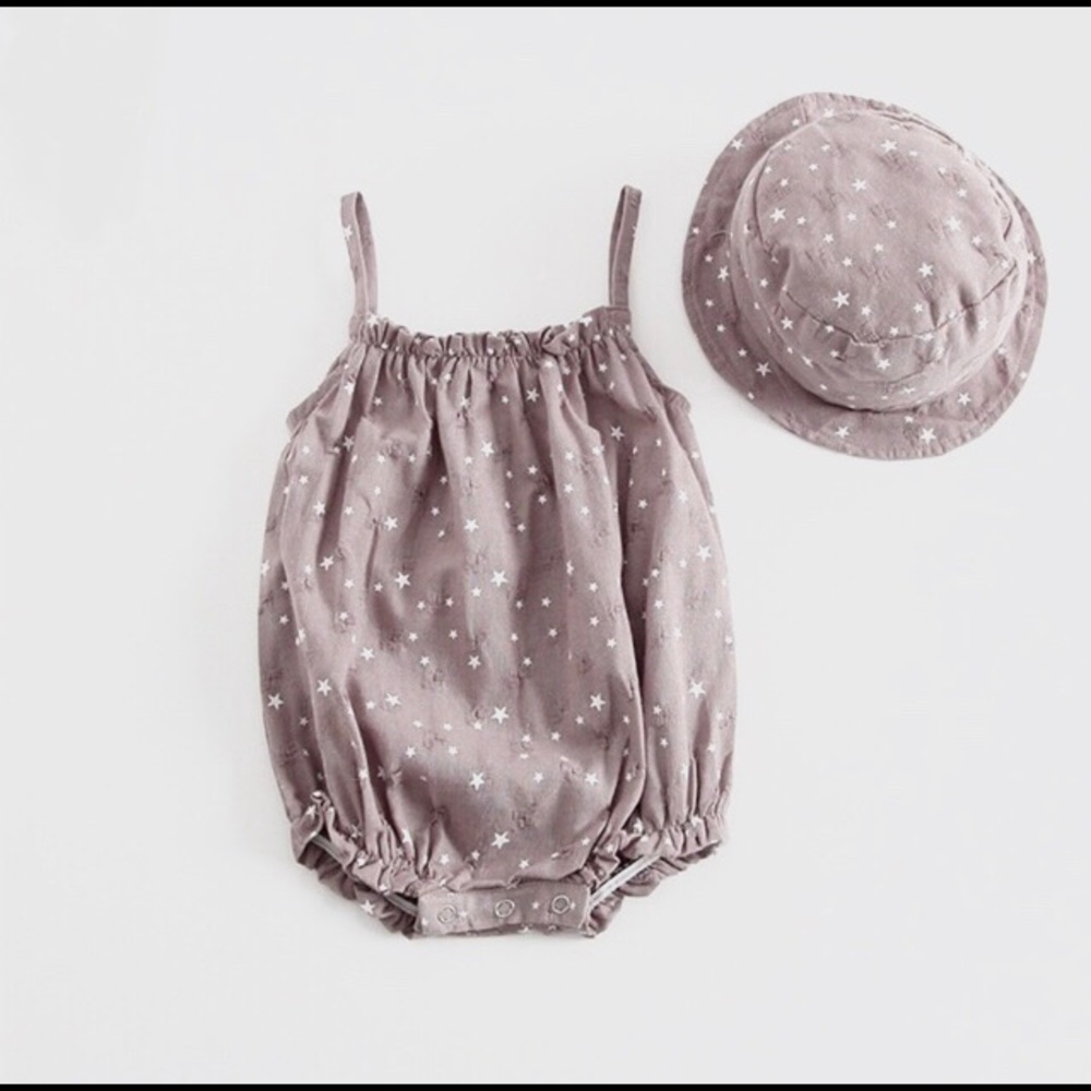 🆕Baby Girls Sleeveless Star Print Romper + Hat